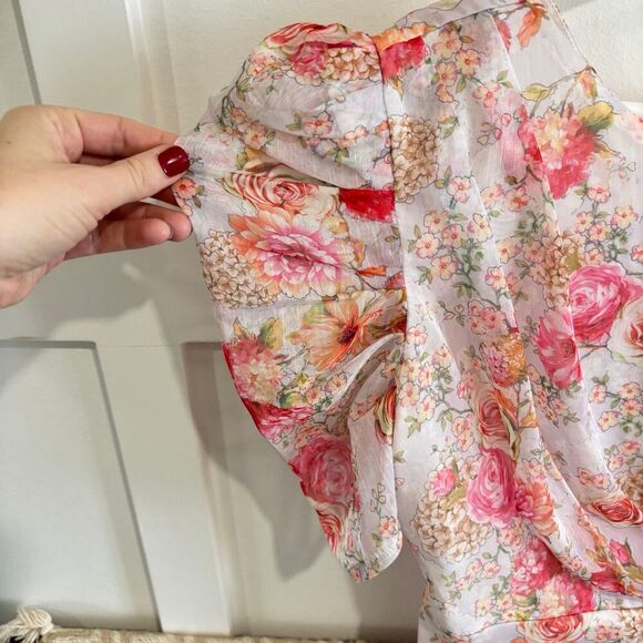 PrettyLittleThing One Shoulder Draped Chiffon Bodycon Dress Pink Floral Sz 6NWT - Picture 6 of 12